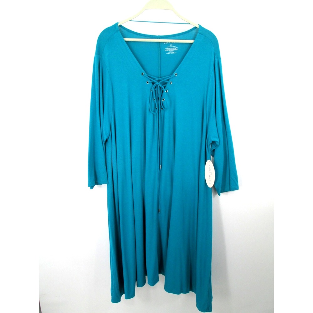 Boutique+ Plus 2X Radiant Turquoise Lace Front Midi Swing Dress NWT
